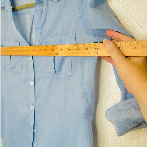 Joie Light Blue Button Front Pocketed Roll Tab Sleeve Denim Shirt XXS - Picture 10 of 10